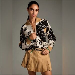 The Montana Mock-Neck Half-Zip Neutral Motif Sweater by Maeve Size M